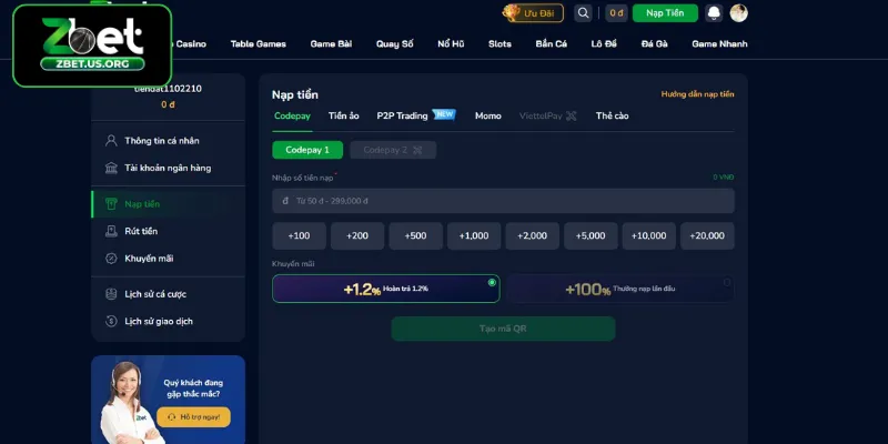Nạp tiền qua Codepay