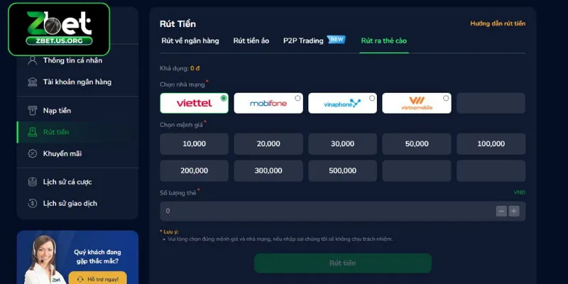 Rút ra thẻ cào điện thoại